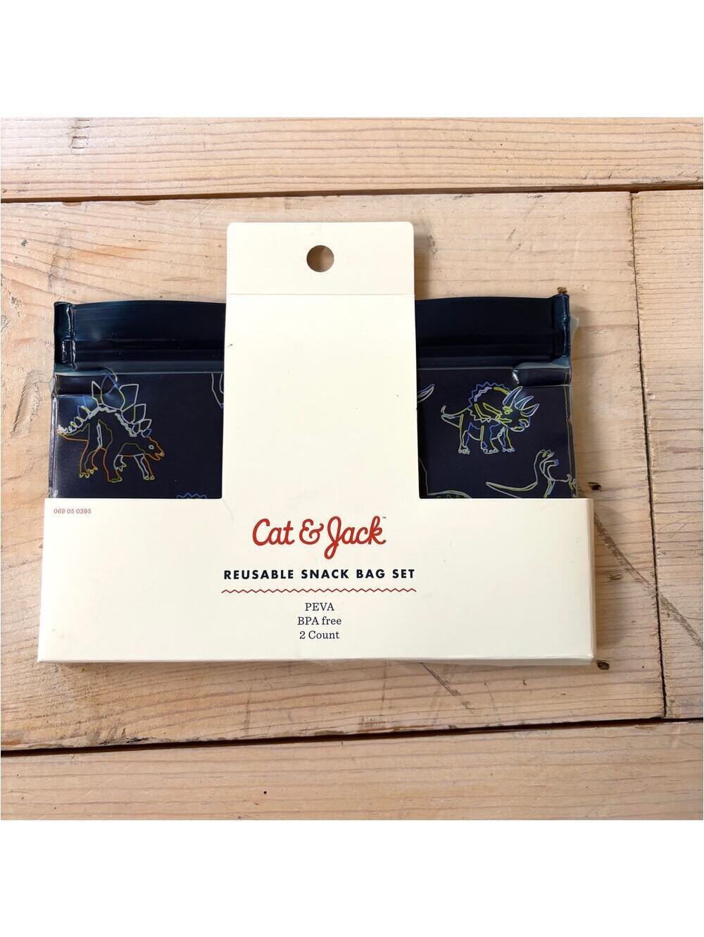 Cat & Jack NWT Reusable Snack Bags Set of 2 Green and Dinosaur Print